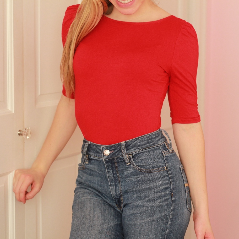 White House Black Market Red 3/4 Sleeve Blouse